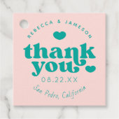 Retro Union Pink and Blauwgroen Wedding Dank u Bedankjes Labels (Voorkant)