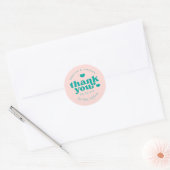 Retro Union Pink and Blauwgroen Wedding Dank u Ronde Sticker (Envelop)