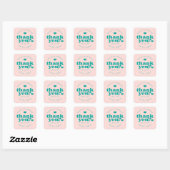 Retro Union Pink and Blauwgroen Wedding Dank u Vierkante Sticker (Vel)