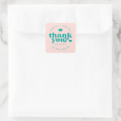 Retro Union Pink and Blauwgroen Wedding Dank u Vierkante Sticker (Tas)