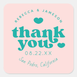 Retro Union Pink and Blauwgroen Wedding Dank u Vierkante Sticker