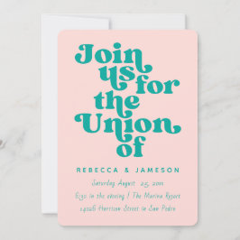 Retro Union Pink and Blauwgroen Wedding Kaart