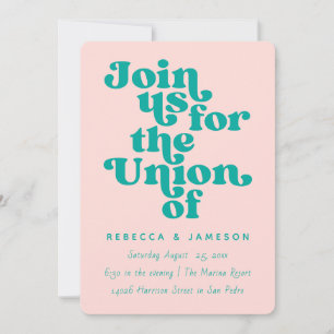 Retro Union Pink and Blauwgroen Wedding Kaart