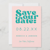 Retro Union Pink and Blauwgroen Wedding Save The Date (Voorkant)
