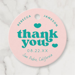 Retro Union Roze en Blauwgroen bruiloft Dank u Fav Bedankjes Labels