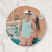 Retro Union Roze en Blauwgroen bruiloft Dank u Fav Bedankjes Labels (Achterkant)