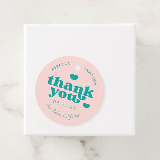 Retro Union Roze en Blauwgroen bruiloft Dank u Fav Bedankjes Labels (In situ)