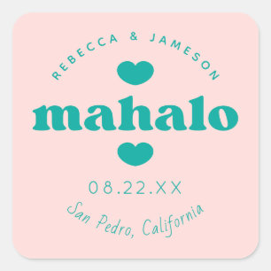 Retro Union Roze en Blauwgroen bruiloft Mahalo Vierkante Sticker