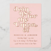 Retro Union Wedding Blush Blauwgroen Roos Folie Uitnodiging (Voorkant)