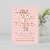 Retro Union Wedding Blush Blauwgroen Roos Folie Uitnodiging (Staand Voorkant)