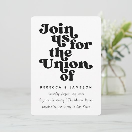 Retro Union zwart-wit bruiloft Kaart (Staand voorkant)