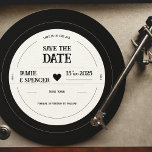 Retro Unique Vinyl Record Wedding Save the Date Kaart<br><div class="desc">Announce your upcoming nuptials in style with our personalized vinyl record save the date. The unique design of this save the date is shaped like a vinyl record and will definitely catch your guests' attention. The save the date is easily customizable, allowing you to add all of the important details...</div>