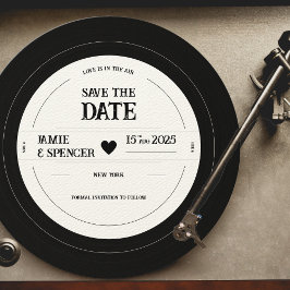 Retro Unique Vinyl Record Wedding Save the Date Kaart