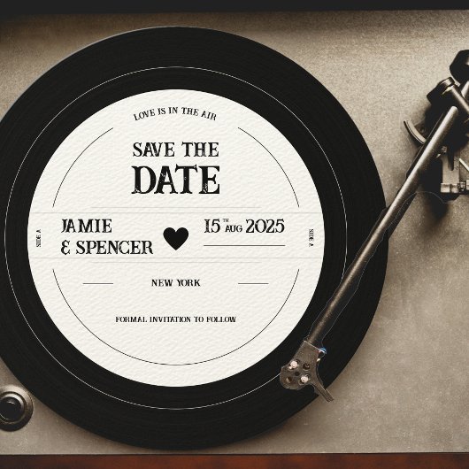 Retro Unique Vinyl Record Wedding Save the Date Kaart
