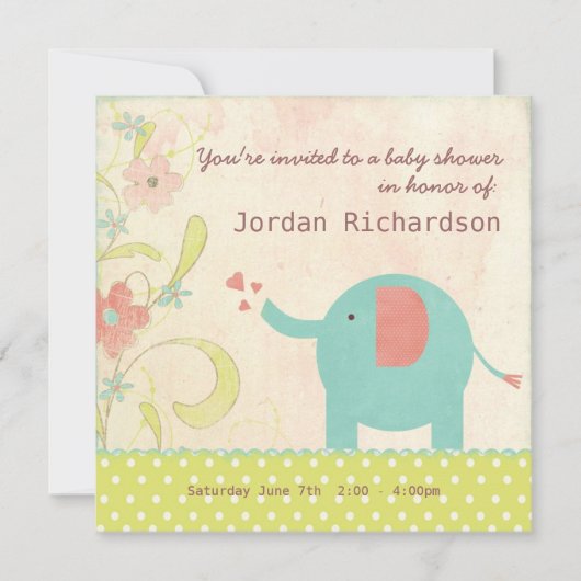 Retro Unisex Elephant Baby shower Kaart (Voorkant)