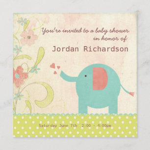 Retro Unisex Elephant Baby shower Kaart