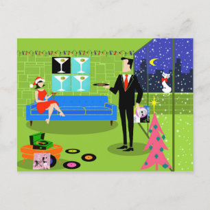 Retro Urban Briefkaart met kerstparen