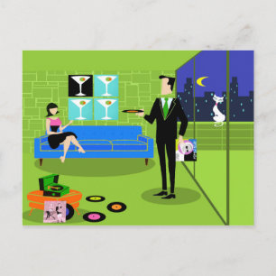 Retro Urban Cartoon Couple Briefkaart