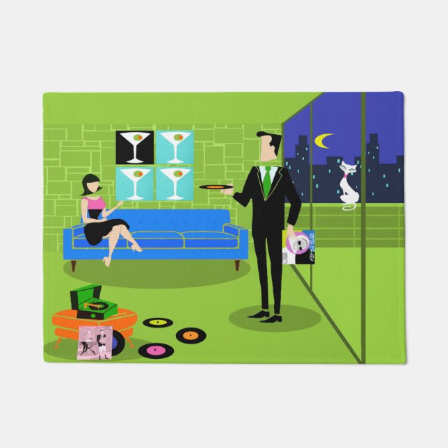 Retro Urban Cartoon Couple Deurplaat Deurmat (Voorkant)