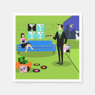 Retro Urban Cartoon Couple Disposable Napkins Servetten