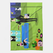 Retro Urban Cartoon Couple Kitchen Towel Theedoek (Verticaal)