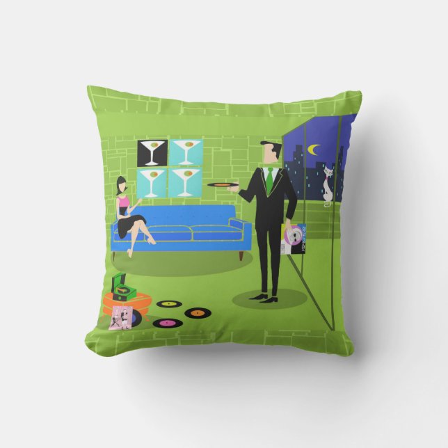 Retro Urban Cartoon Couple Outdoor Pillow Buitenkussen (Voorkant)
