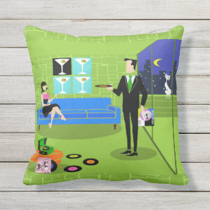 Retro Urban Cartoon Couple Outdoor Pillow Buitenkussen