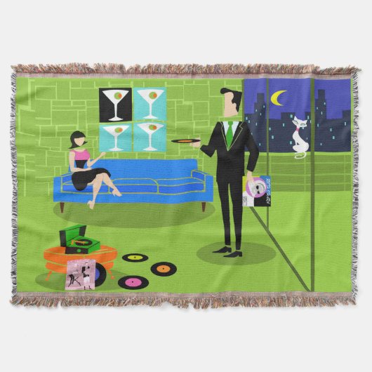 Retro Urban Cartoon Couple Throw Blanket Deken (Voorkant)