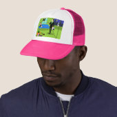 Retro Urban Cartoon Couple Trucker Hat Pet (In situ)