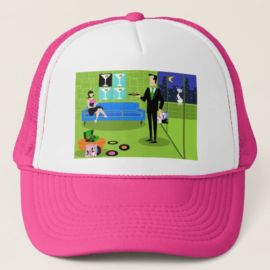 Retro Urban Cartoon Couple Trucker Hat Trucker Pet (Voorkant)