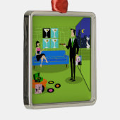 Retro Urban-Cartoon met kerstversiering Metalen Ornament (Rechts)