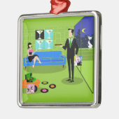 Retro Urban-Cartoon met kerstversiering Metalen Ornament (Links)