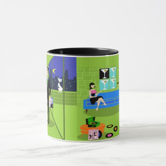 Retro Urban Cartoon Paar Mok (Midden)