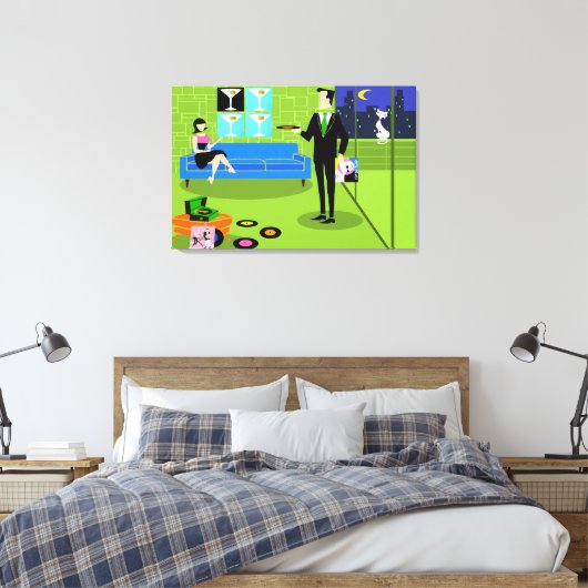 Retro Urban Cartoon Paar Uitgerekt Canvas Print (Insitu (Slaapkamer))