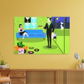 Retro Urban Cartoon Paar Uitgerekt Canvas Print (Insitu (Woonkamer))
