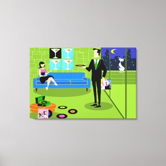 Retro Urban Cartoon Paar Uitgerekt Canvas Print (Voorkant)
