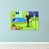 Retro Urban Cartoon Paar Uitgerekt Canvas Print (Insitu (Houten vloer))