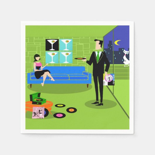 Retro Urban Cartoon paar wegwerp servetten (Voorkant)