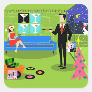 Retro Urban Christmas Paar Stickers