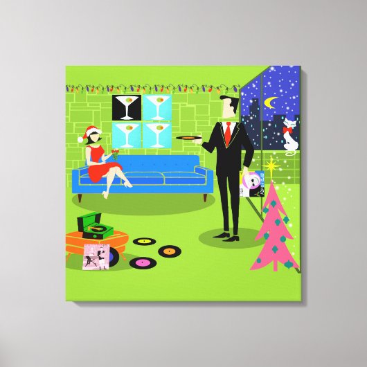 Retro Urban Christmas Paar Uitgerekt Canvas (Voorkant)