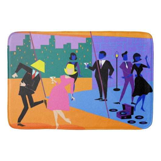 Retro Urban Couple Rooftop Party Bath Mat (Voorkant)