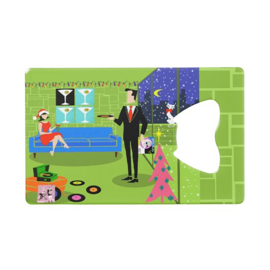 Retro Urban-kerstkaartenflesopening Creditkaart Flessenopener (Voorkant (Horizontaal))