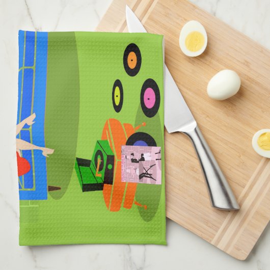 Retro Urban-kerstkeukenhanddoeken Theedoek (Quarter Fold)