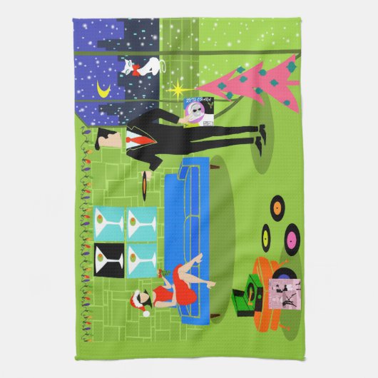 Retro Urban-kerstkeukenhanddoeken Theedoek (Verticaal)