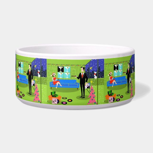 Retro Urban-kerstpaar Pet Bowl Voerbakje (Voorkant)