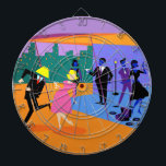 Retro Urban Rooftop Party Dart Board Dartbord<br><div class="desc">Deze Retro Urban Rooftop Party Dart Board is benieuwd in zijn details. Het ontwerp van de cartoon kenmerkt het type van willens en wetens gesofisticeerde cocktailparty dat normaal slechts in films van de jaren '60 wordt gezien. Er is veel voor de feestjes om mee te nemen. Vanuit het comfort van...</div>