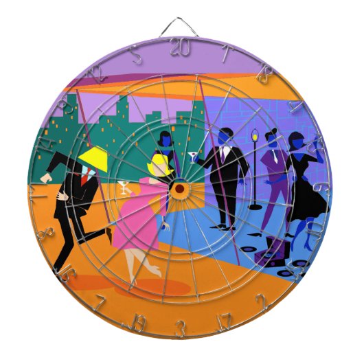 Retro Urban Rooftop Party Dart Board Dartbord (Voorkant)