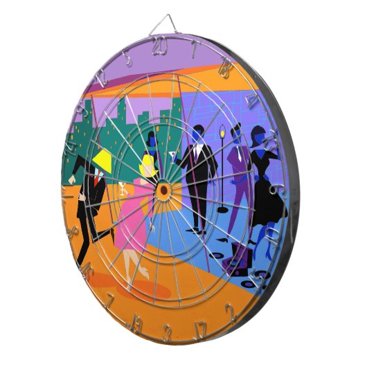 Retro Urban Rooftop Party Dart Board Dartbord (Voorkant Rechts)