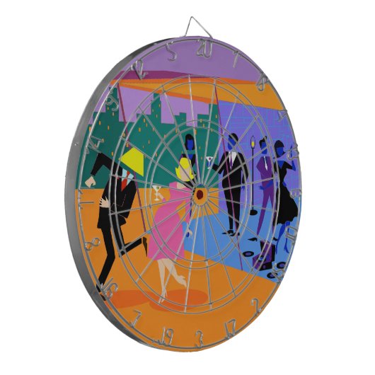 Retro Urban Rooftop Party Dart Board Dartbord (Voorkant Links)