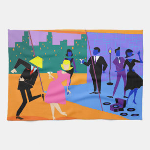 Retro Urban Rooftop Party Kitchen Towel Theedoek